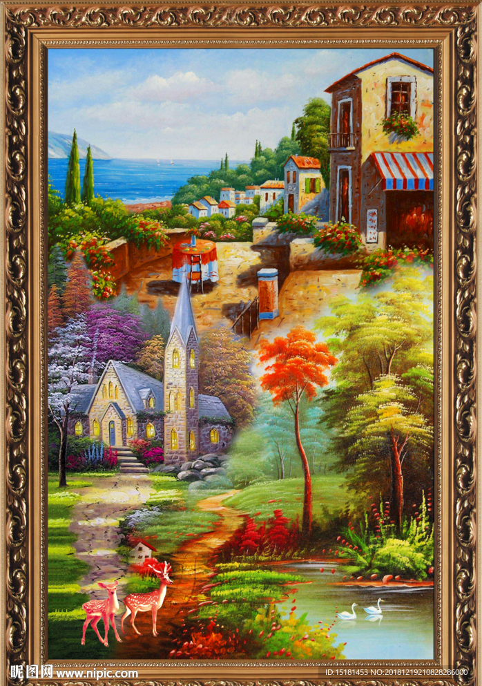 油画风景 山村油画 乡村油画