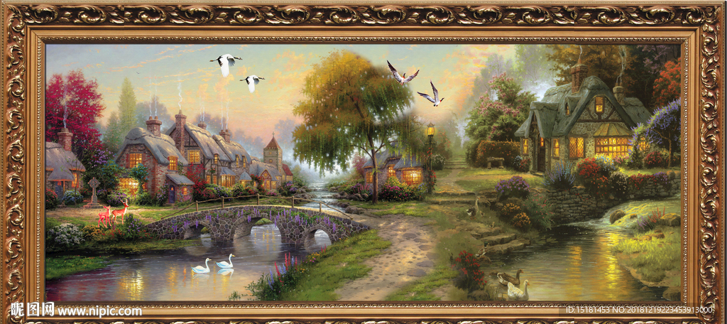 油画风景 山村油画