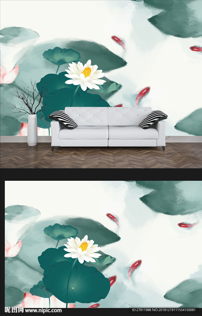 水墨荷花背景墙