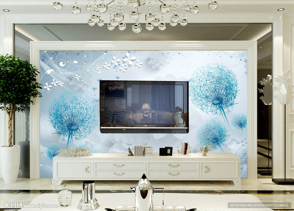 3D简约树木电视背景墙