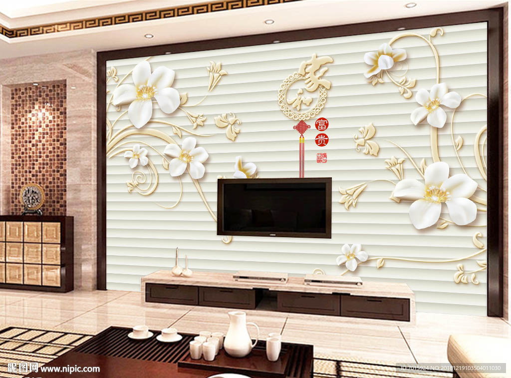 玉石背景墙 浮雕电视背景墙