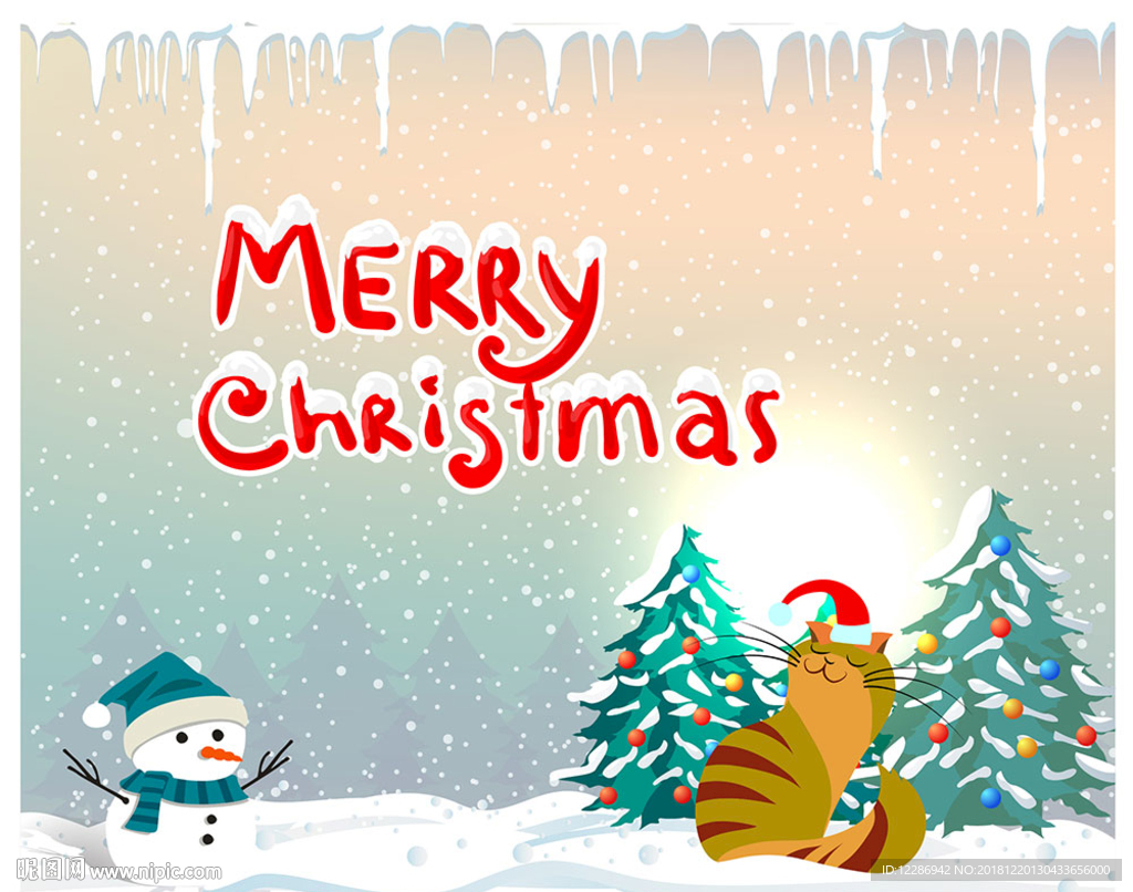 圣诞素材雪人猫松树 背景场景