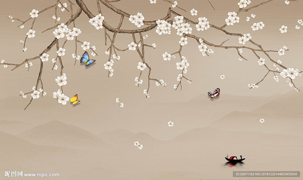 工笔花鸟背景墙