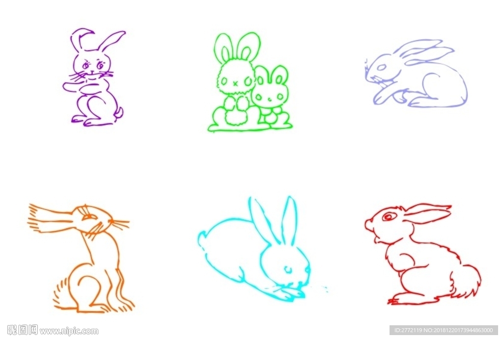 可爱小兔子 工笔画