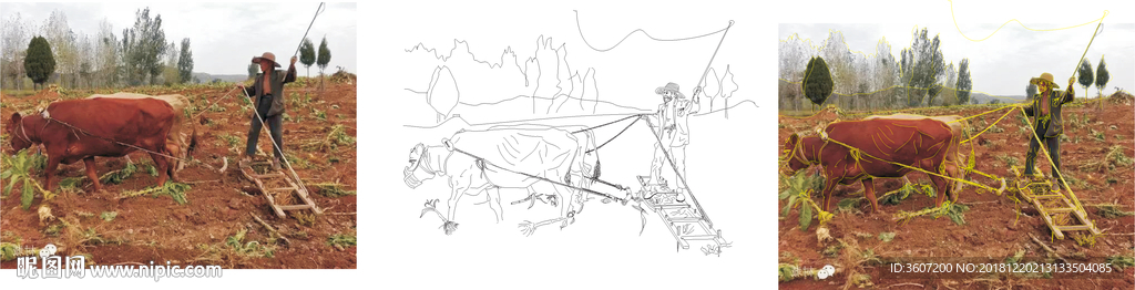 农耕线描 农耕白描 农耕素描