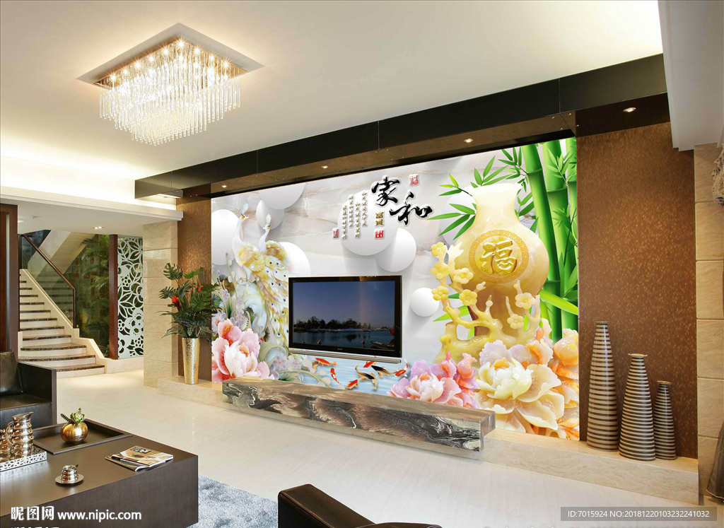 玉雕电视背景墙装饰画高档