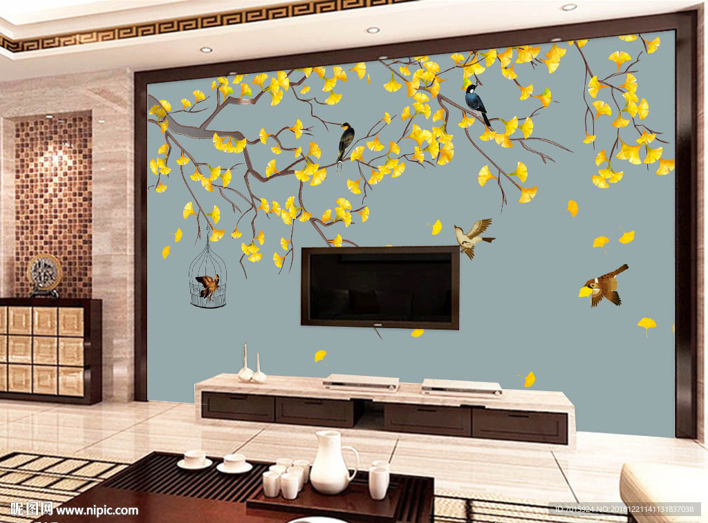 黄金满地客厅背景墙