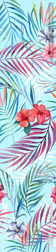 手给树叶热带植物花卉服装印花图