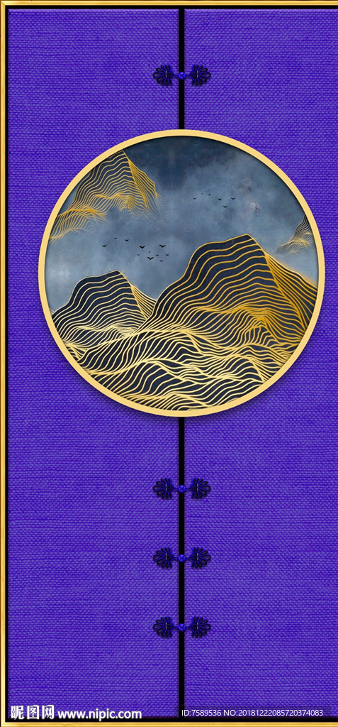 现代创意新中式金线山水画