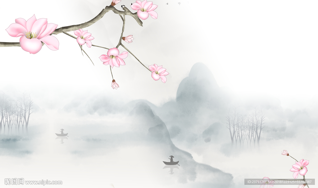 新中式 兰花鸟 山水 背