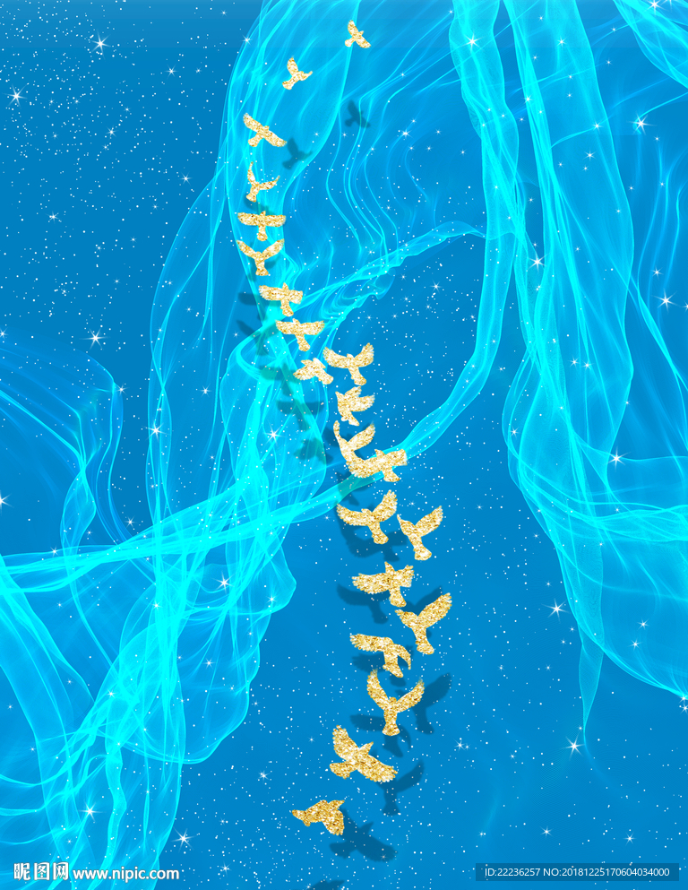 金丝鸟梦幻蓝色大海中国风装饰画