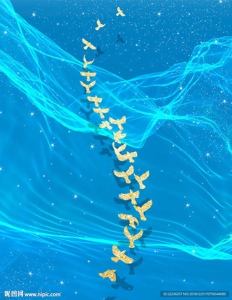 金丝鸟梦幻蓝色大海中国风装饰画