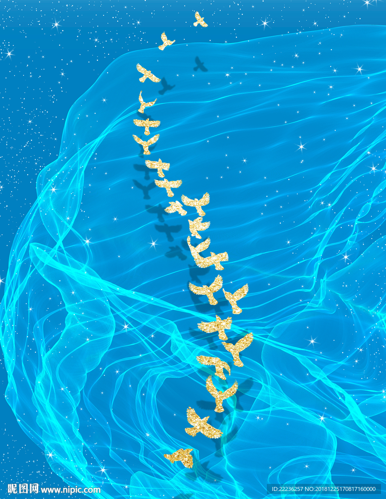 金丝鸟梦幻蓝色大海中国风装饰画