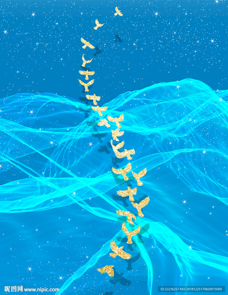 金丝鸟梦幻蓝色大海中国风装饰画