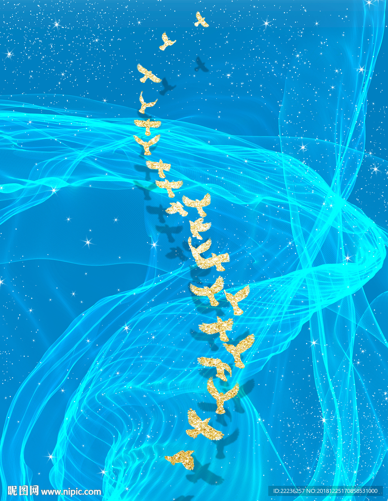 金丝鸟梦幻蓝色大海中国风装饰画