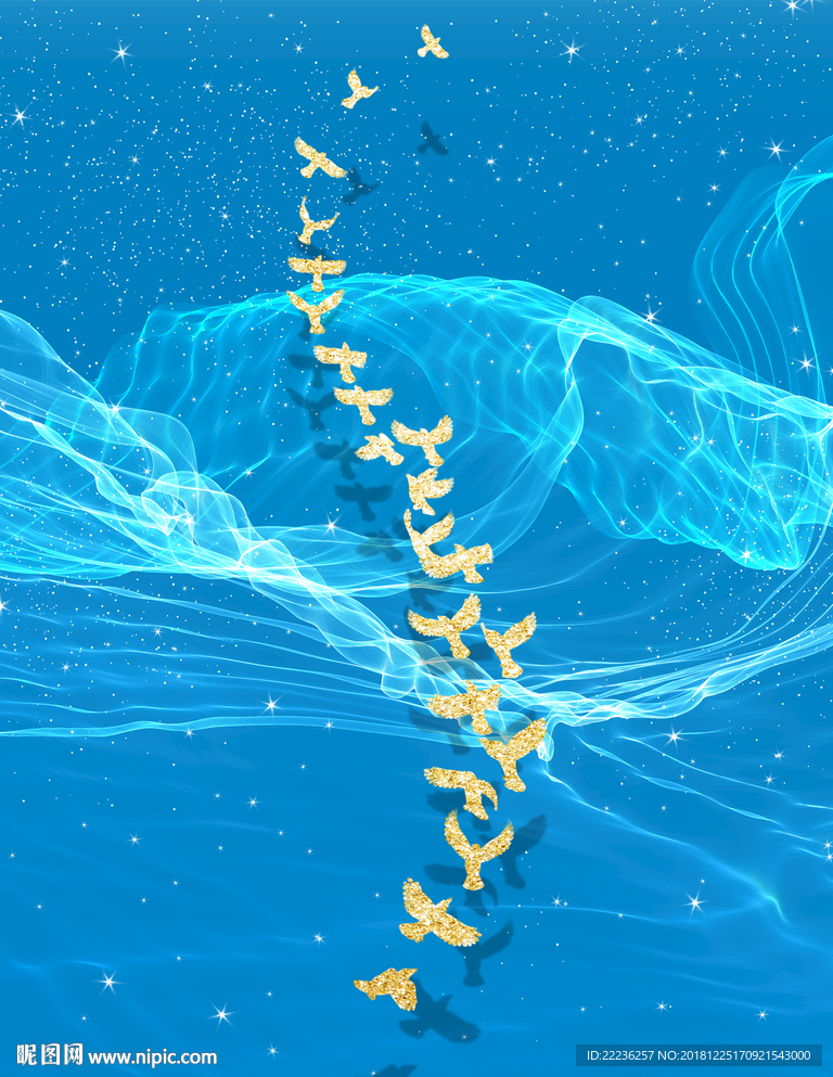 金丝鸟梦幻蓝色大海中国风装饰画