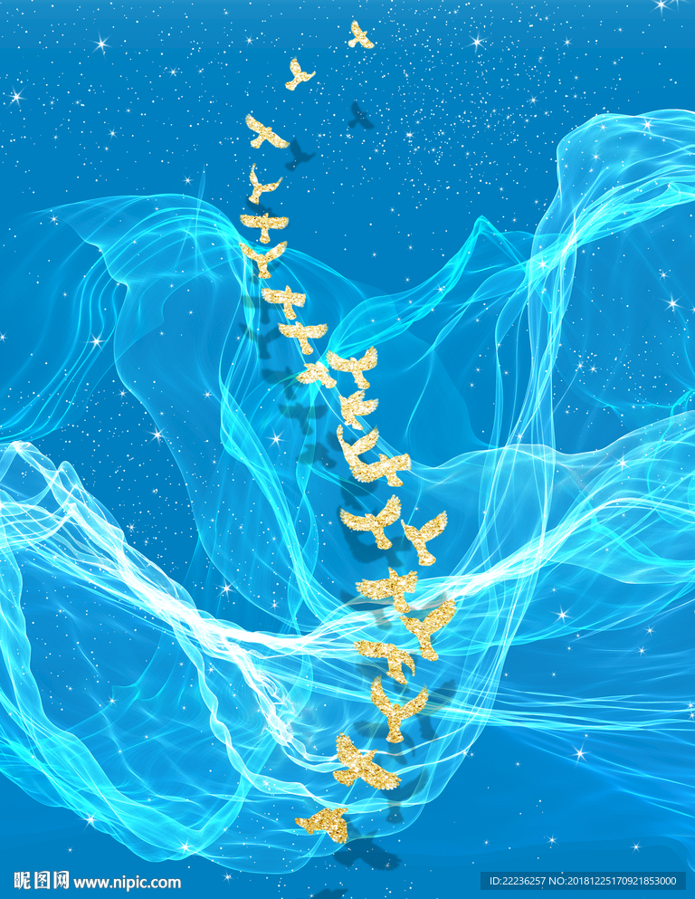 金丝鸟梦幻蓝色大海中国风装饰画