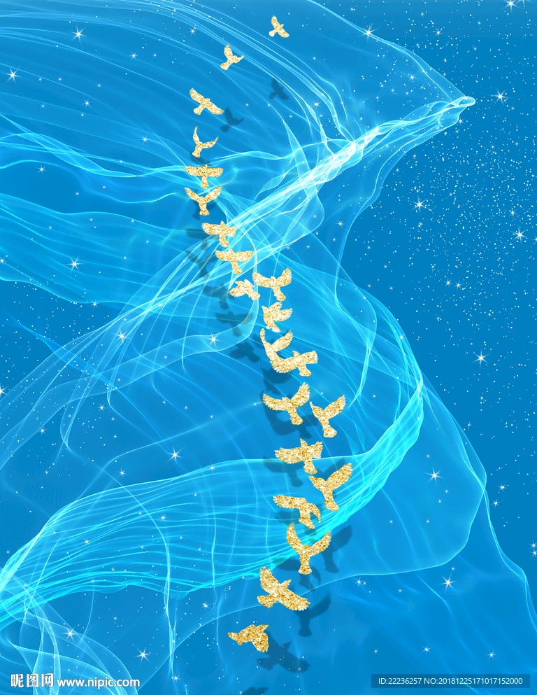 金丝鸟梦幻蓝色大海中国风装饰画