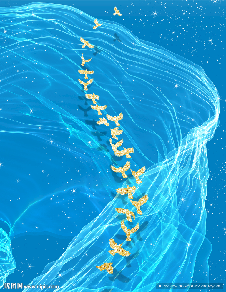 金丝鸟梦幻蓝色大海中国风装饰画