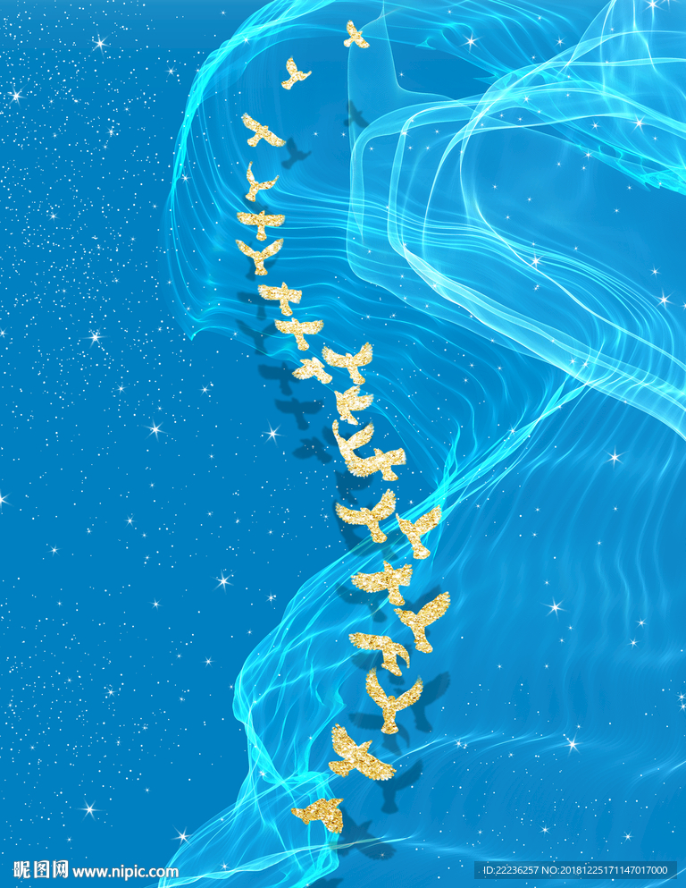 金丝鸟梦幻蓝色大海中国风装饰画