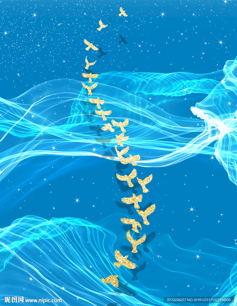 金丝鸟梦幻蓝色大海中国风装饰画