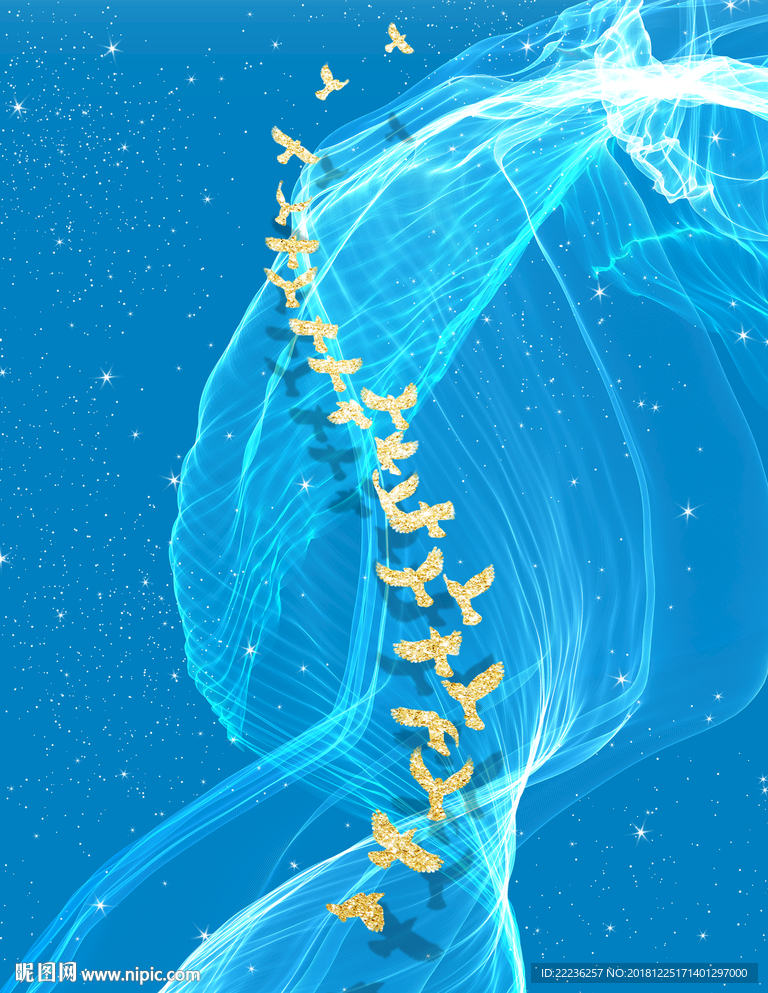 金丝鸟梦幻蓝色大海中国风装饰画