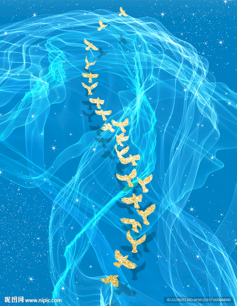 金丝鸟梦幻蓝色大海中国风装饰画