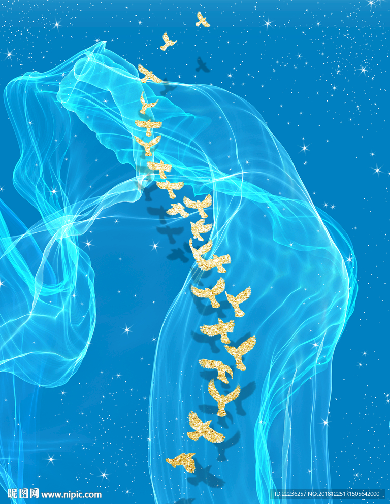 金丝鸟梦幻蓝色大海中国风装饰画