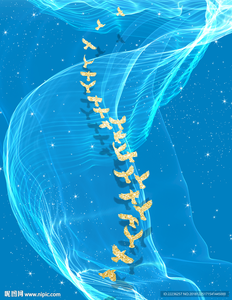 金丝鸟梦幻蓝色大海中国风装饰画