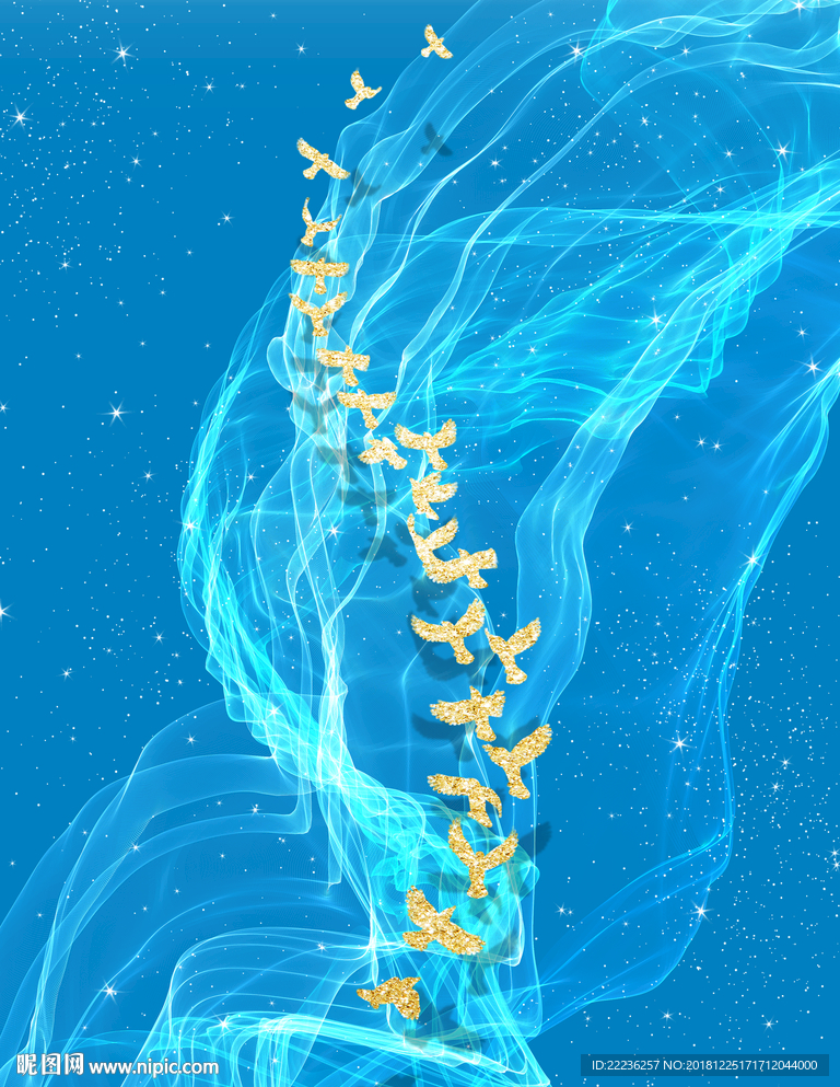 金丝鸟梦幻蓝色大海中国风装饰画