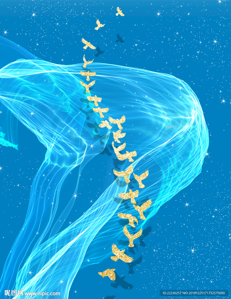 金丝鸟梦幻蓝色大海中国风装饰画