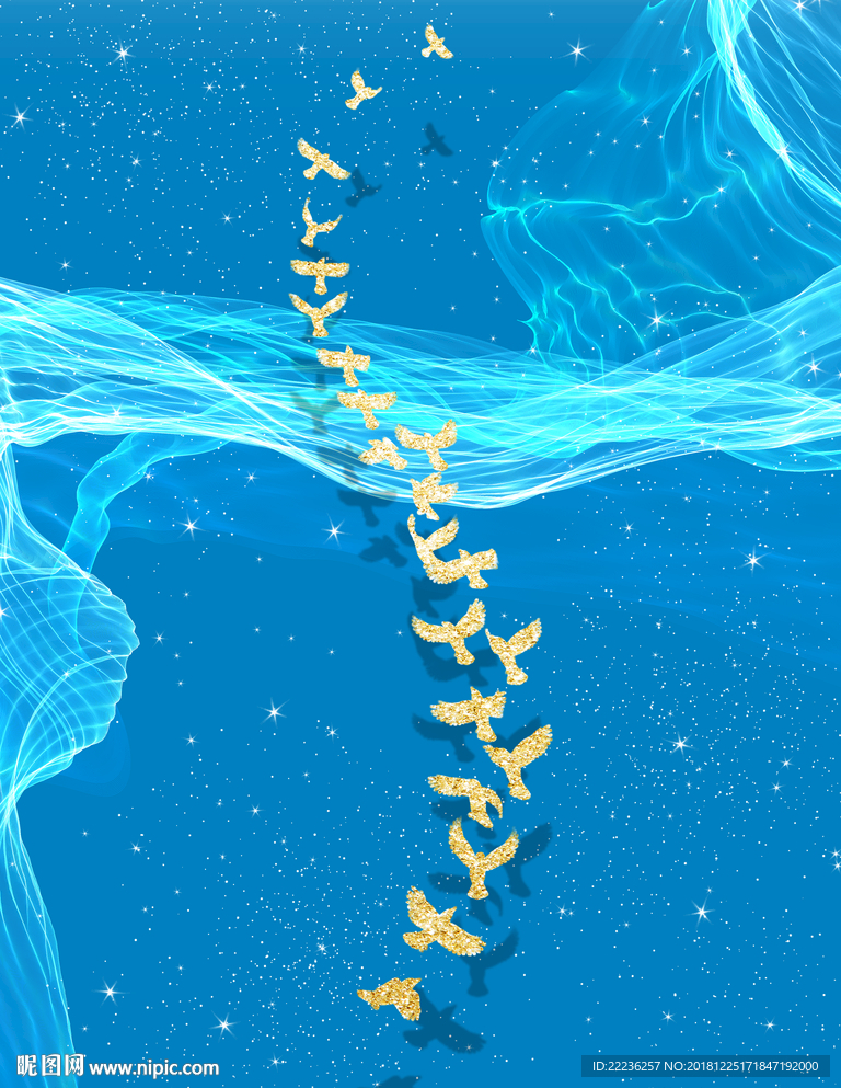 金丝鸟梦幻蓝色大海中国风装饰画