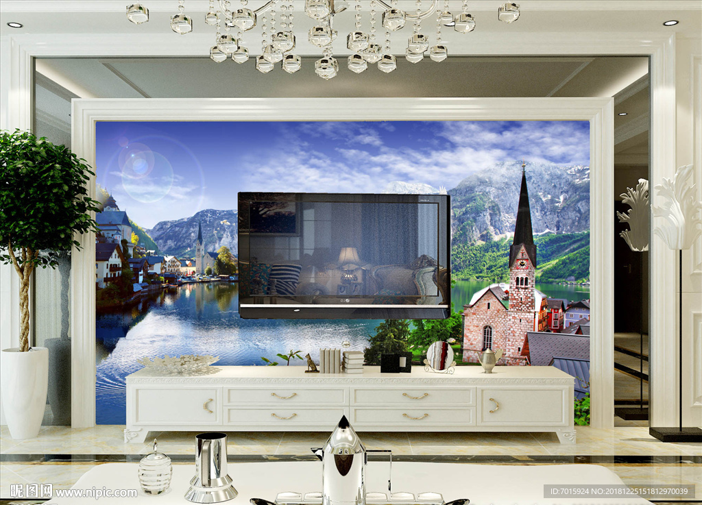 阳光明媚山水风景电视背景墙