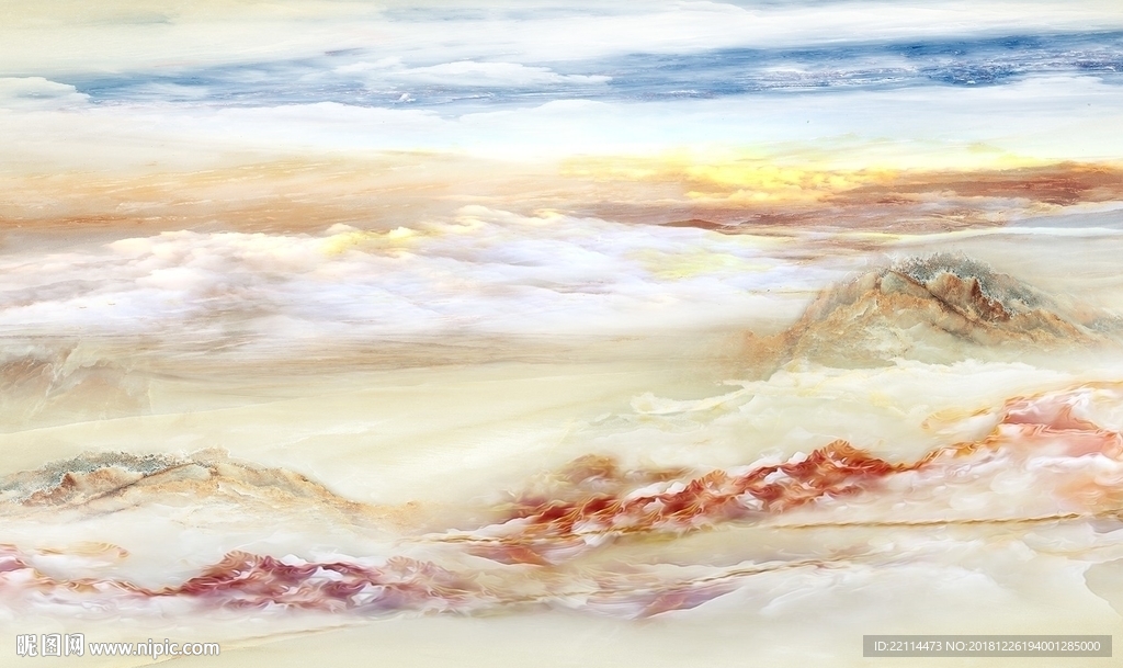 鸿运当头大理石纹山水电视背景墙