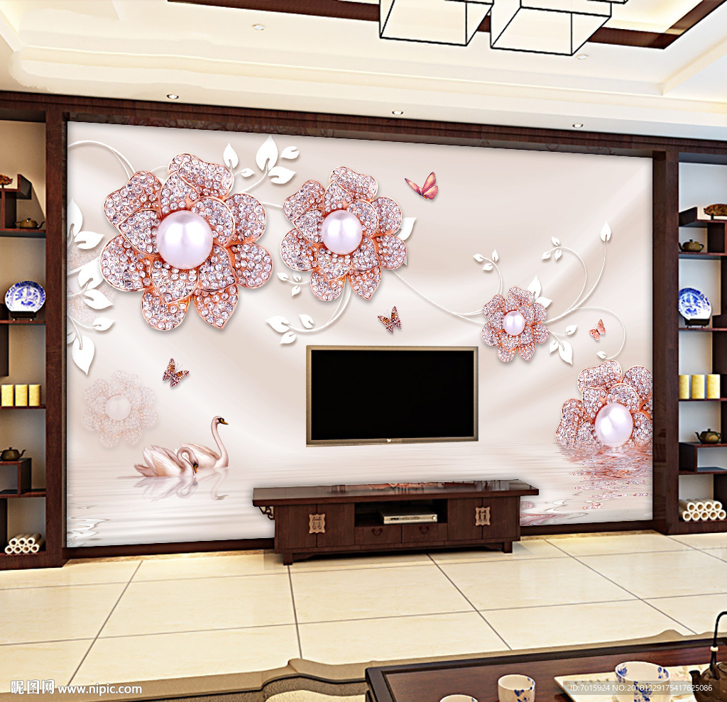 花朵背景 珍珠花朵 丝绸背景