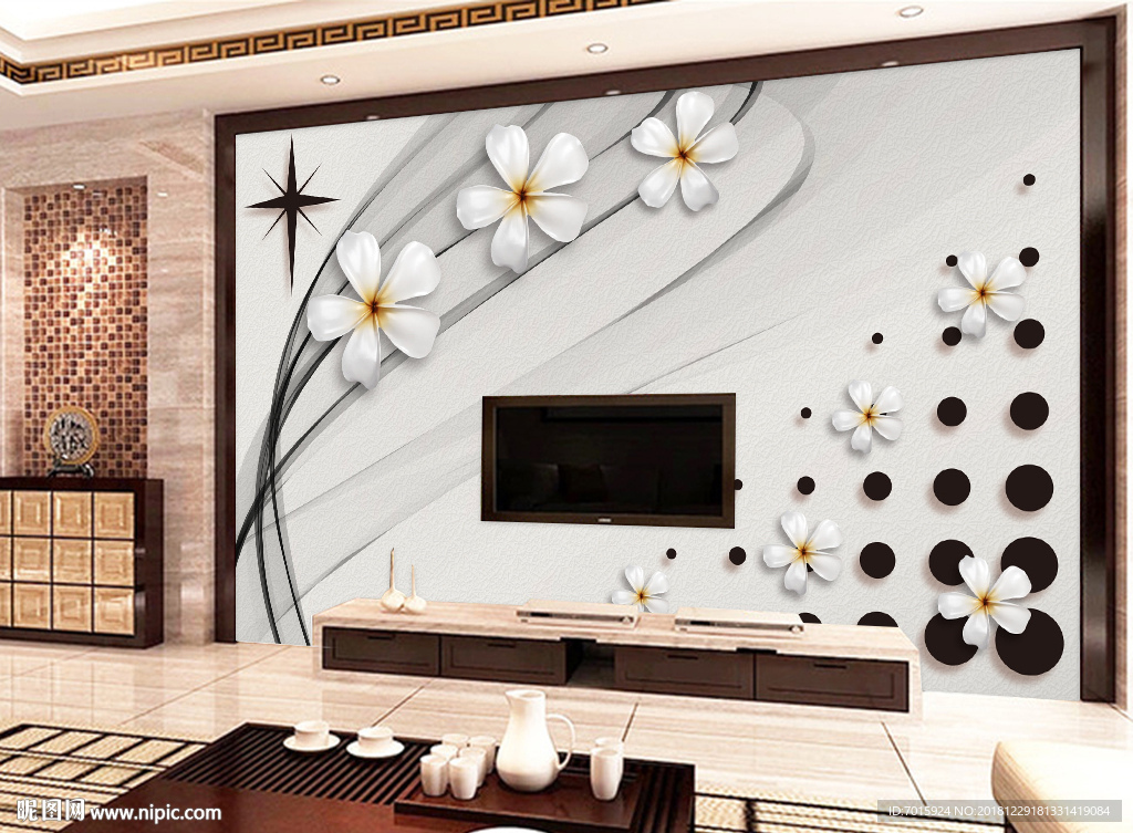 新款金色豪华客厅背景墙 唯美简