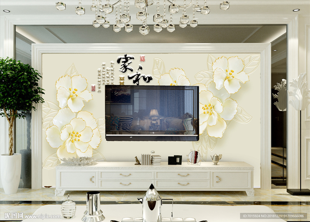 家和富贵 酒店壁画 艺术玻璃