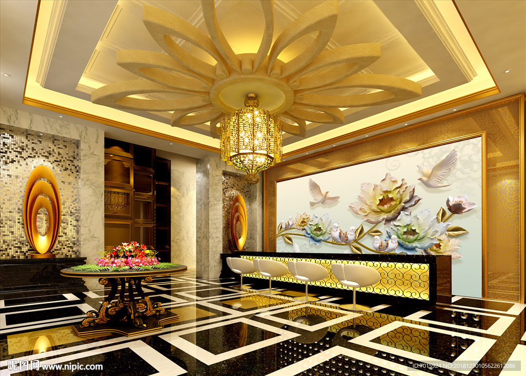 家和富贵 酒店壁画 艺术玻璃