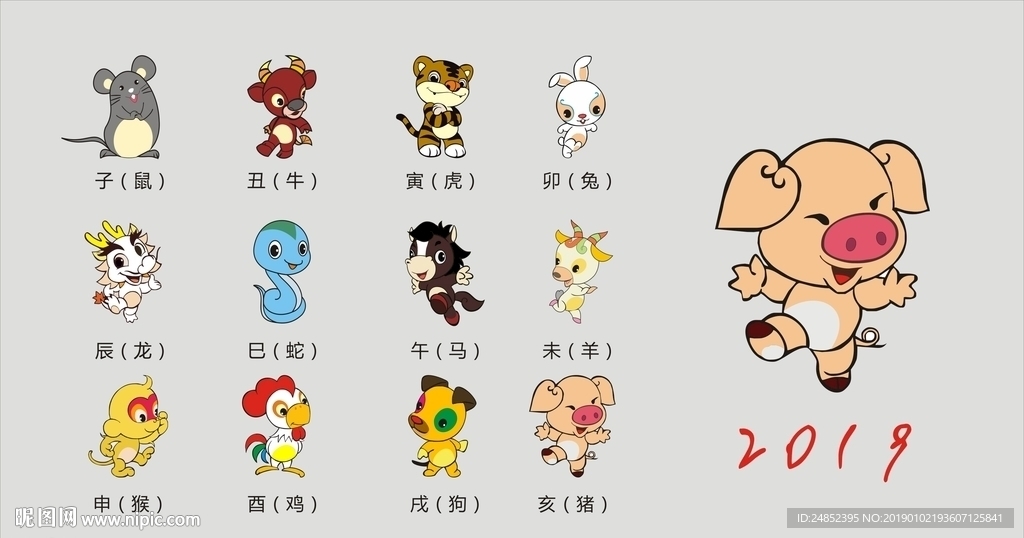 十二生肖卡通矢量图