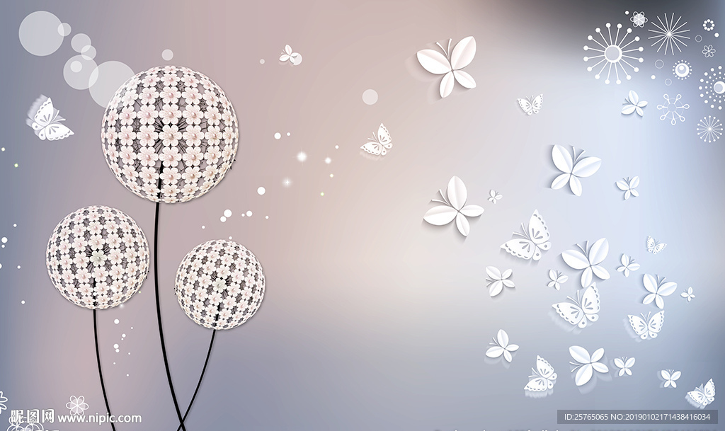 简约花卉蝴蝶电视背景墙