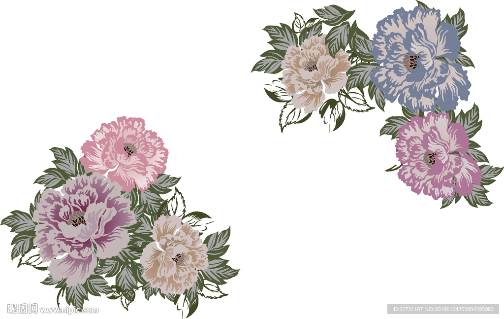 现代牡丹对角花沙发矢量硅藻泥