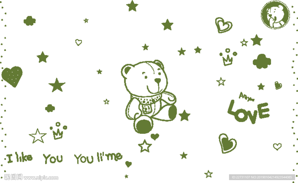 绿色儿童房小熊矢量硅藻泥背景