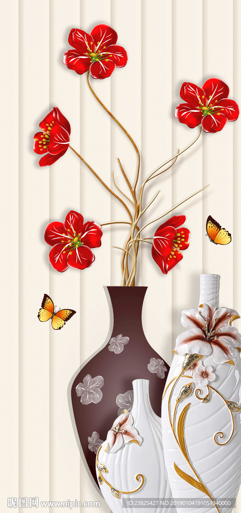 现代简约花瓶花卉时尚玄关背景墙