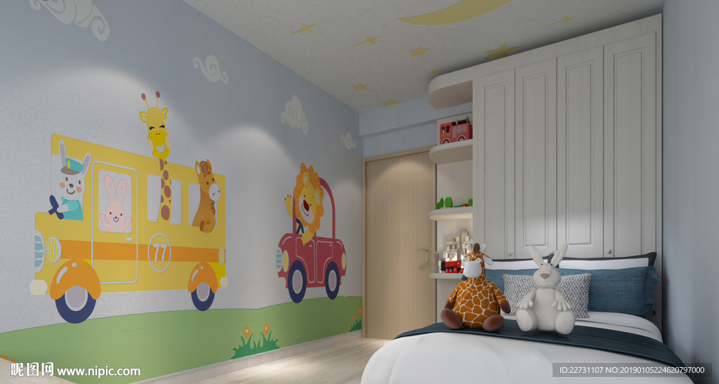 儿童房卡通校车矢量硅藻泥背景墙