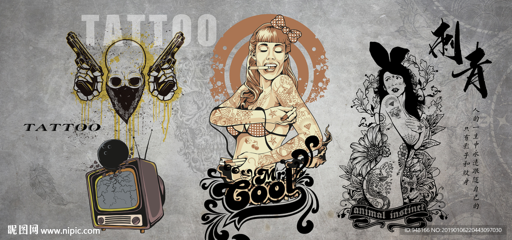 手绘纹身背景墙