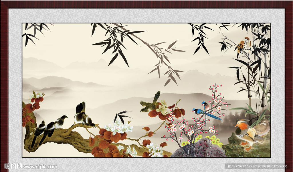 竹林 小鸟 水墨竹子