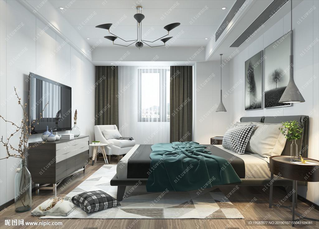 简约卧室集成墙面模型效果图