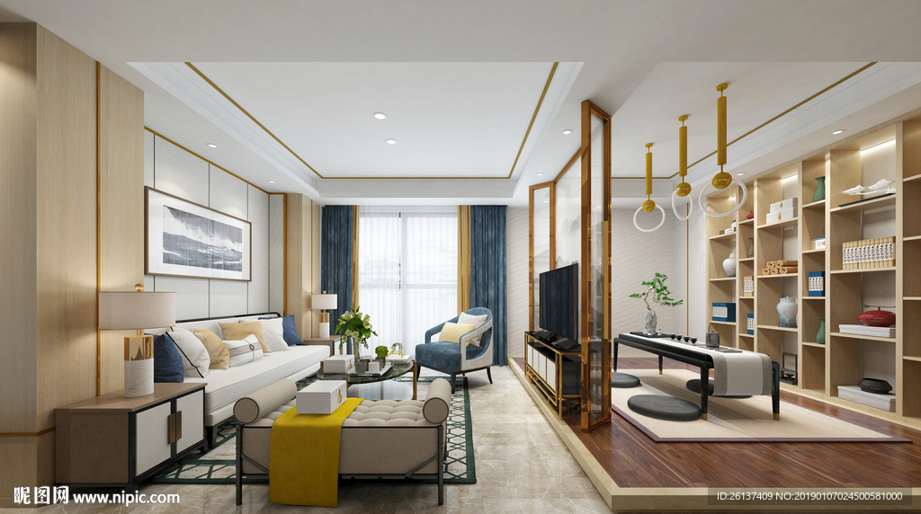 新中式客厅  茶室  书房