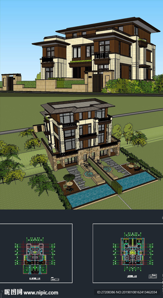 英式别墅草图SU模型含CAD图