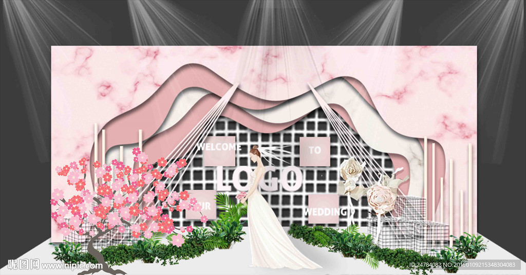 大理石淡粉婚礼背景